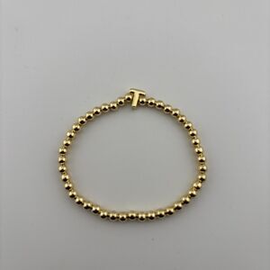 M MOOHAM Gold Beaded Initial Bracelet - Dainty 14K Gold Plated Stretch "T"